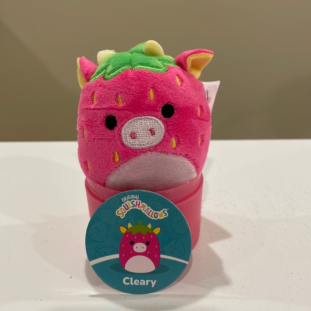 NWT 2.5” Cleary the Strawberry Cow Squishmallow from the Legendary Squad Capsule